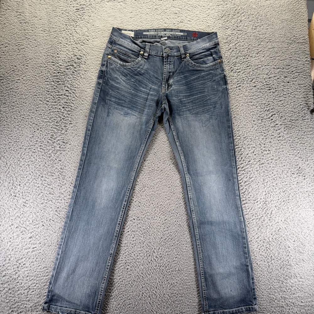 Projek Raw Jeans Mens 33x32 Blue Cotton Denim Straight Workwear Faded Stretch‎